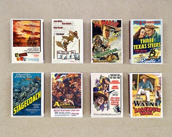 set of 8 MATCHBOX vintage JOHN WAYNE classic western movies poster cowboy printing old matches match holder