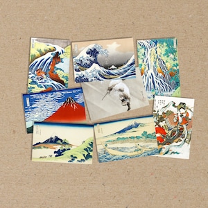 Set von 8 dekorativen POSTER Größe: A6 ( Postkarte ) oder A5 verschiedene Ukiyo-e Art Prints japan japanischer Holzschnitt vintage artist HOKUSAI