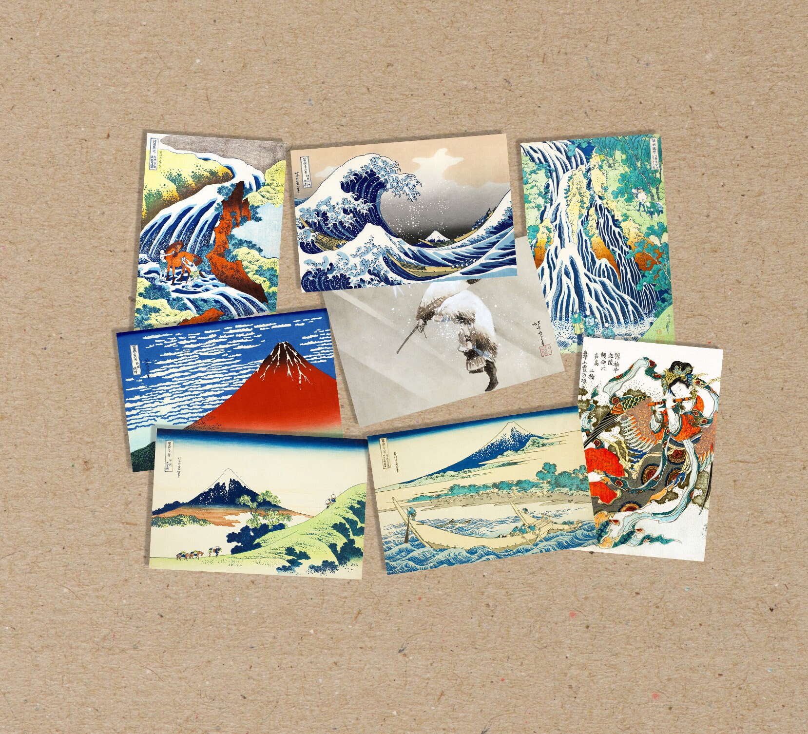 mixed set of 8 Decorative POSTER size : A6 ( postcard ) or A5  various Ukiyo-e Art Prints japan Japanese Woodblock vintage artist HOKUSAI