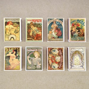 set of 8 MATCHBOX of Alfons Mucha design Art Nouveau advertising advertisement publicity vintage printing old matches match holder