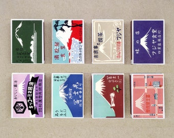 set of 8 MATCHBOX of japanese various mont mt FUJI Mountain japan label vintage style printing old matches match holder