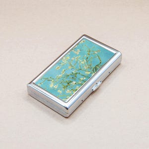 Metall Etui Van Gogh Sternenkirschblüte Kunst malen Brieftasche Kartenhalter Zigarette oder Business Case, Einzigartiges Geschenk für Kunstliebhaber