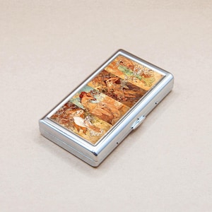 Metall Etui Jugendstil Mucha 4 mythologische Frauen der Saison Farbe Brieftasche Kartenhalter Zigarette oder Business Case, Einzigartiges Geschenk für Kunstliebhaber