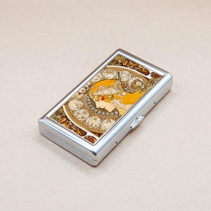 Metall Etui Jugendstil viela die Sternzeichen Frauen malen Brieftasche Kartenhalter Zigarette oder Business Case, Einzigartige Geschenk Art