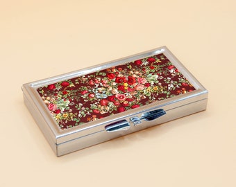 PILL BOX 7 Grid /days FLOWERS divers motif vintage fleur art floral 6 peinture différente Metal Case Holder