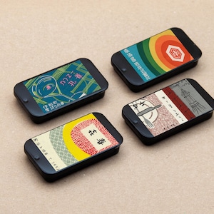 Set of 4 MATCHBOX Tin Boxes of Various Japan ads japanese art matches boxes Metal Storage Box Slide Tinplate Containers