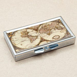 PILULIER 7 grille/jours premières cartes du monde 15e siècle carte géographique géographique support de boîtier en métal