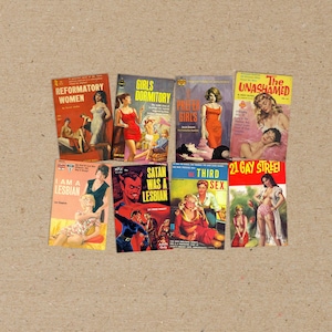 mixed set of 8 POSTCARD / A5 poster vintage lesbian pulp cover book old magazine printing old postcards pack