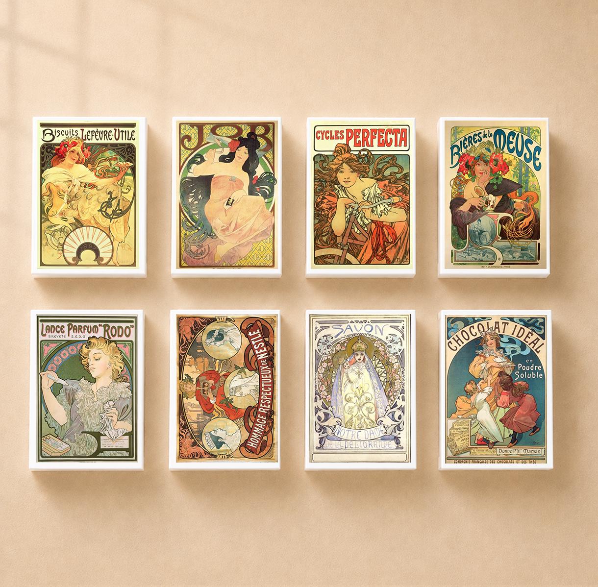 Set of 8 Matchboxes Alfons Mucha Art Nouveau Matchbox, Vintage