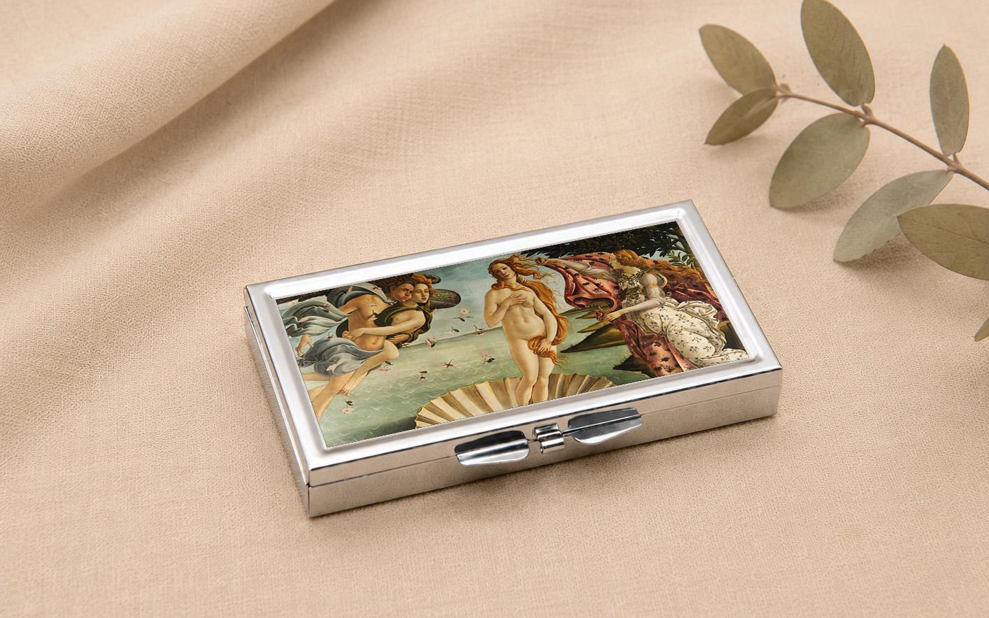 Birth of Venus Pill Box: 7-Day Stainless Steel Organizer Epoxy Protected
