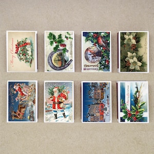 set van 8 MATCHBOX set 2 vrolijk kerstfeest vintage stijl kerstman kerstmis afdrukken oude lucifers luciferhouder