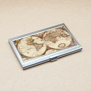 Visitenkartenhalter Frühe Weltkarten 15 Jahrhundert alte Landkarte Geographisch Metall Etui Halter