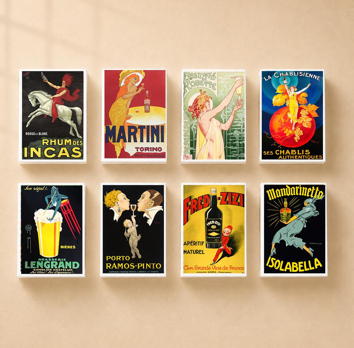 Set of 8 MATCHBOX Classic Poster Alcohol Liquor Vintage Printing