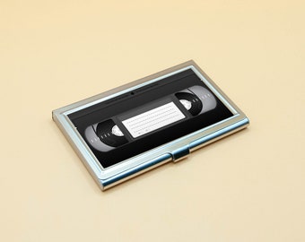 business Card Holder Vintage VHS Video Home System analog video recording tape cassettes Metal Case Holder