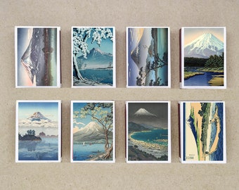set of 8 MATCHBOX various Mount Fuji JAPANESE PRINT mountain snow vintage style printing old matches match holder