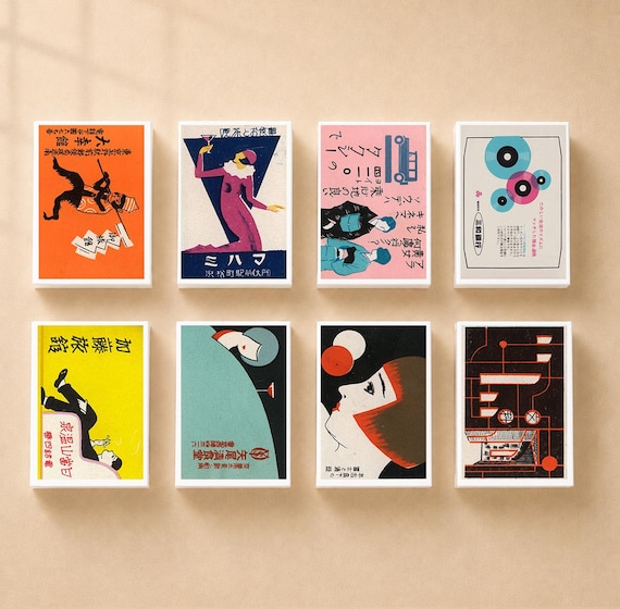 Set of 8 MATCHBOX of Japanese Various Ads Vintage Set 3 Style