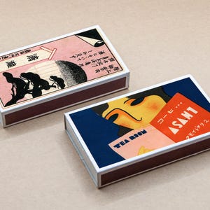 set of 2 LARGE MATCHBOX for kitchen various Japanese Art add ads vintage printing old matches match box holder matchboxes boxes