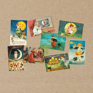 conjunto misto de tamanho de CARTAZ decorativo: A6 (cartão postal) ou A5 vários conjunto de cartões de HALLOWEEN 2 design de abóbora de bruxa impressão de gato vintage preto