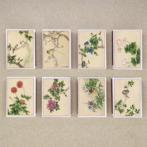 Juego de 8 cajas de cerillas con varias pinturas de flores y pájaros, obras de arte botánicas, impresión de estilo vintage chino, cerillas antiguas, portacerillas