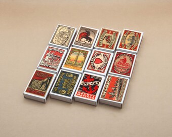 Vintage Swedish Cardboard Matchbox Set, Collectible Design (empty