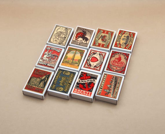 Vintage Swedish Cardboard Matchbox Set, Collectible Design (Empty)
