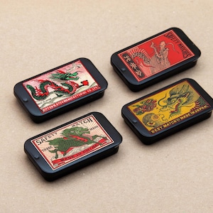 Juego de lata de dragón: caja de cerillas china de arte vintage, almacenamiento personalizable