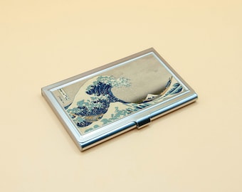 Estuche para tarjetas de visita Arte japonés Woodblock Ukiyo-e pintura 8 pintura diferente la gran ola de kanagawa Estuche de metal