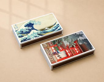 set of 2 LARGE MATCHBOX for kitchen various Japanese Art U-ekiyo Wave off Kanagawa printing old matches match box holder matchboxes boxes