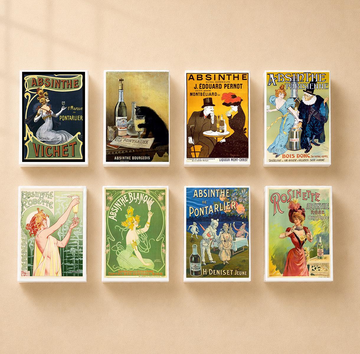 Set of 8 Matchboxes Absinthe Poster Matchbox Label, Vintage Style