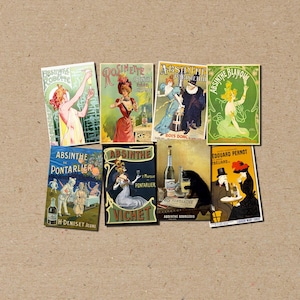 lot de 8 affiches décoratives au format A6 (carte postale) ou A5, pack d'impression d'affiches vintage français pour boissons alcoolisées ABSINTHE