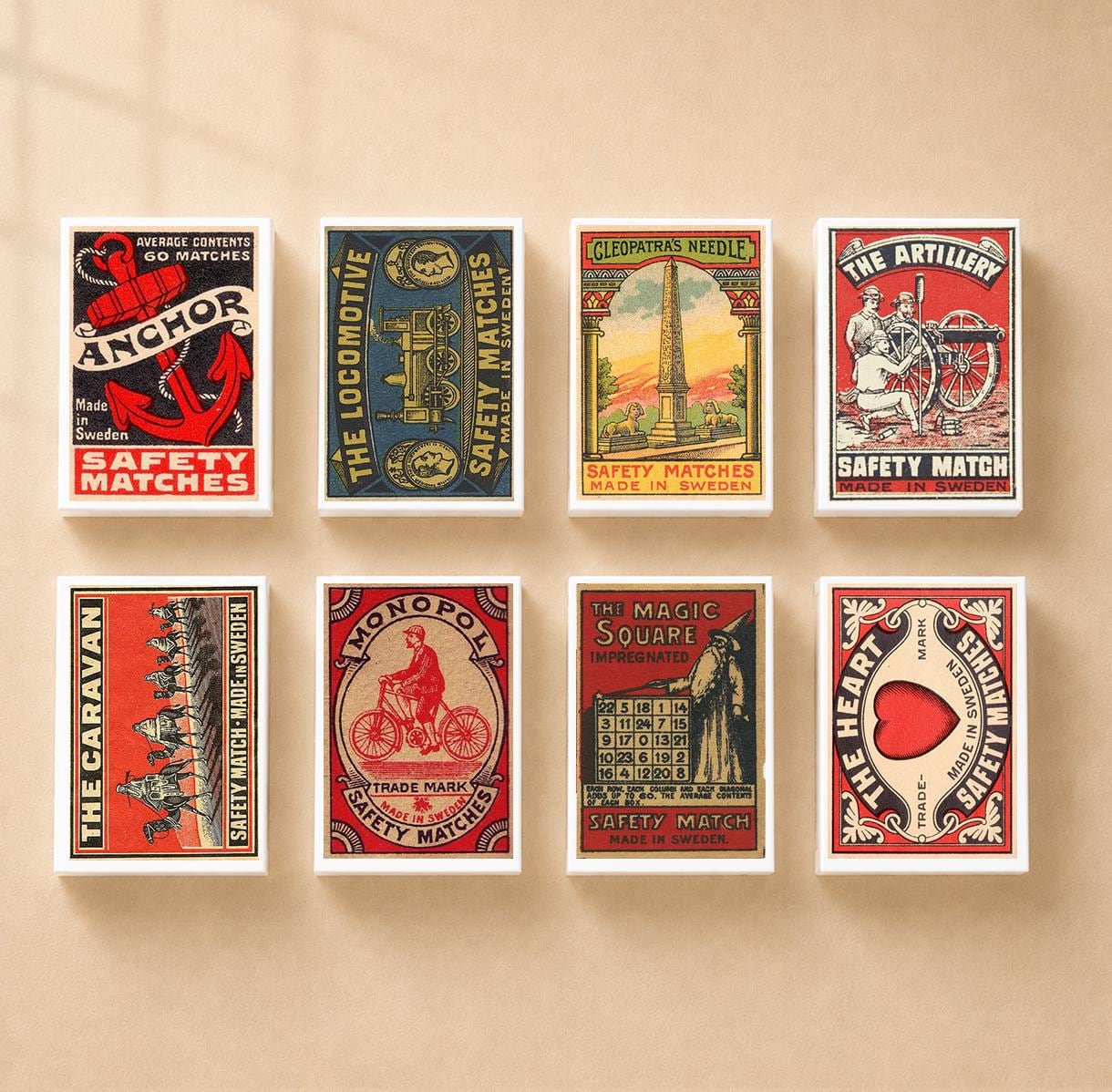 マッチボックス Match box NO1などのヴィンテージ品 Set of 8 Matchboxes Vintage Swedish Matchbox Set, Collectible