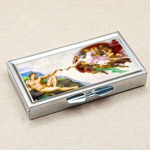 PILL BOX 7 Grid /days paintings Sistine Chapel ceiling MICHELANGELO The Creation of Adam paint art painting Metal Case Holder