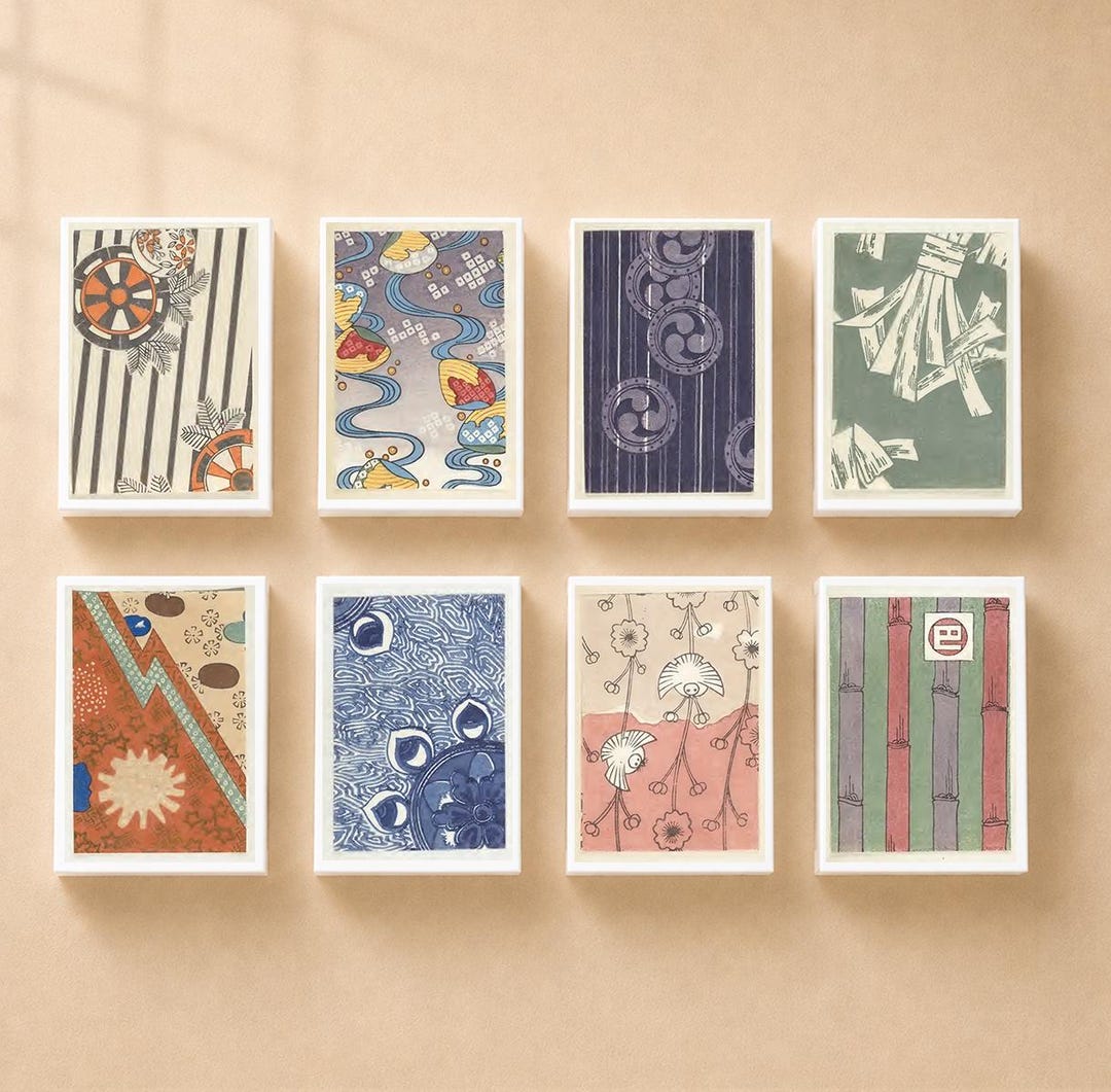 Set of 8 Matchboxes Japanese Woodblock Pattern Matchbox : Vintage