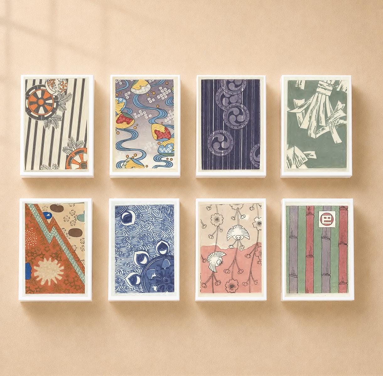 Set of 8 Matchboxes Japanese Woodblock Pattern Matchbox : Vintage