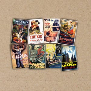 lot de 8 POSTER décoratifs au format A6 (carte postale) ou A5, divers films classiques d'affiches de films SILENCIEUX des années 20, impression de cartes postales anciennes