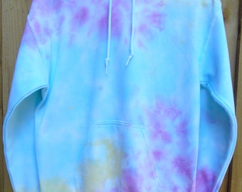 Unisex Pastel Tie Dye Hoodie Cotton Candy Floss Hooded Pullover Size Small - XL