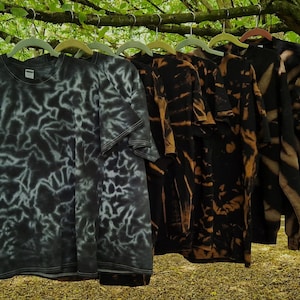Hand Dyed Unisex Black Crumple Tie Dye Acid Wash Grunge Tie Dye T-shirt Grunge Inspired Heavy Cotton Tee Small - 3XL