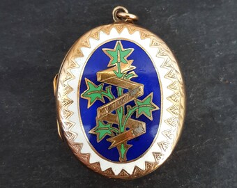 Victorian 9ct Yellow Gold Enamel Engraved Mourning Locket