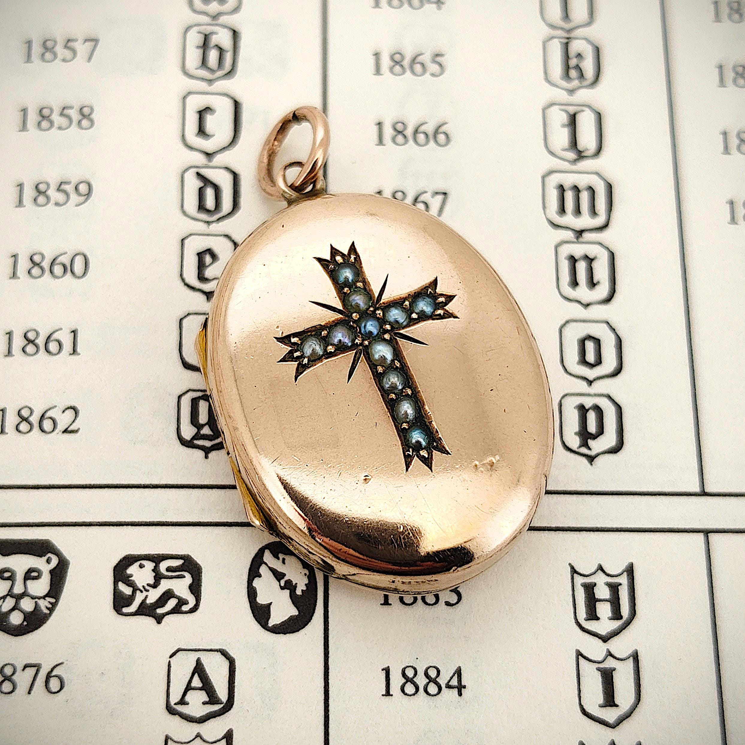 Antique 9ct Gold Seed Pearl Cross Locket