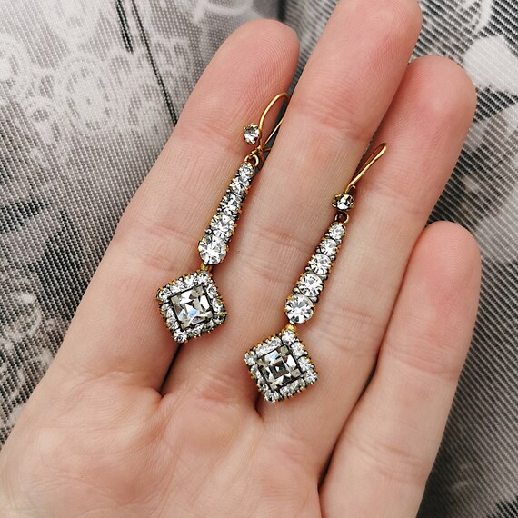Antique Vintage 9ct Gold Paste Drop Earrings Etsy