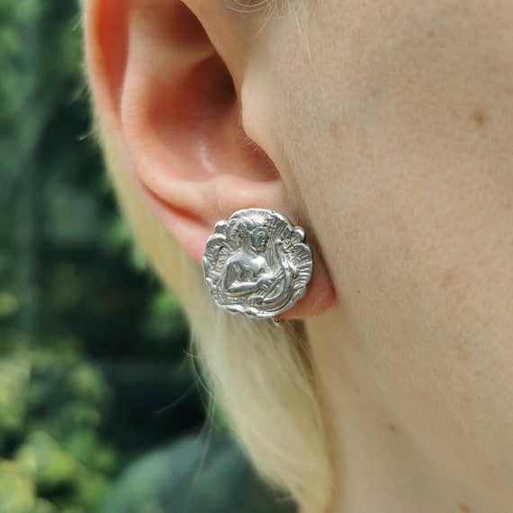 Edwardian Sterling Silver Button Screw-Back Earrin