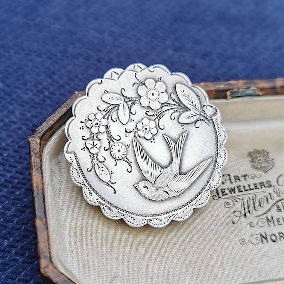 Victorian Sterling Silver Bird Locket Back Brooch
