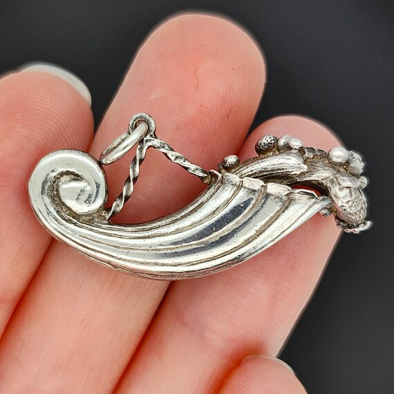 Vintage Solid Sterling Silver Cornucopia Charm Pe… - image 4