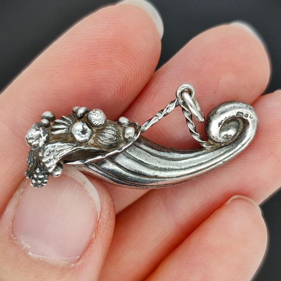 Vintage Solid Sterling Silver Cornucopia Charm Pe… - image 2