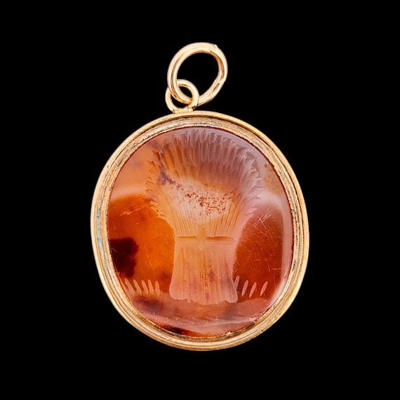 Victorian Rolled Gold Carnelian Wheatsheaf Intaglio Pendant