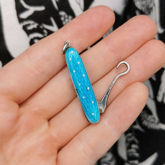 Antique Silver & Blue Enamel Button Hook