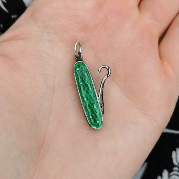 Antique Silver & Green Enamel Button Hook