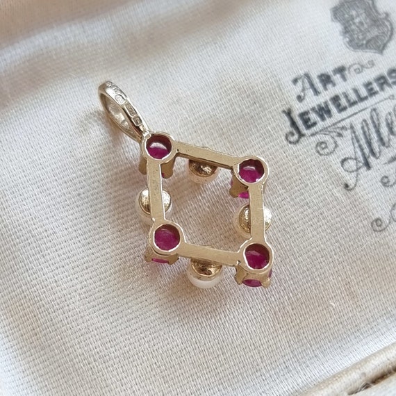 Vintage 9ct Gold Ruby and Pearl Pendant - image 6