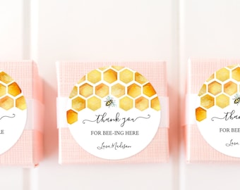 Round Thank You Favor Tags, Bumble Bee Baby Shower Favor Tag, Circle and Square, Editable Text with Corjl #024