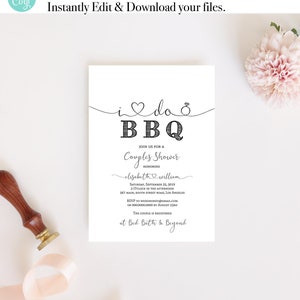 I DO BBQ Couples Shower Printable Invite, Engagement Party, Personalize Editable Text